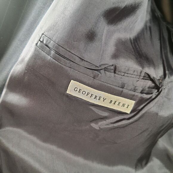 Geoffrey Beene Mens 48L Wool Sport Coat Black Pinstripe Jacket - Picture 8 of 10